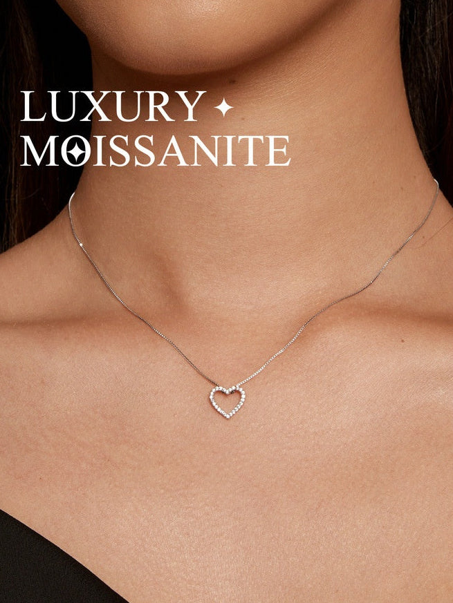 Heart Shaped Moissanite Necklace - Sterling Silver