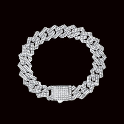 Moissanite Solid Sterling Silver Cuban Link Bracelet 14mm