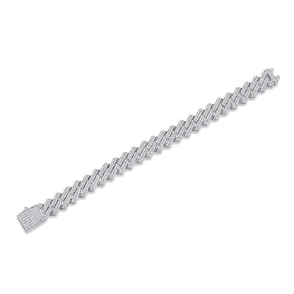Moissanite Solid Sterling Silver Cuban Link Bracelet 14mm